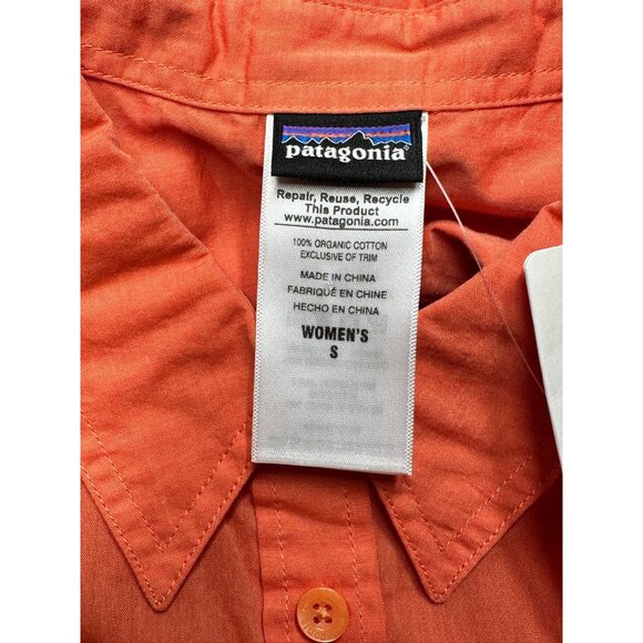 Patagonia Shirt Womens Small Orange Sleeveless Button Down Organic Cotton Summer - Picture 3 of 5
